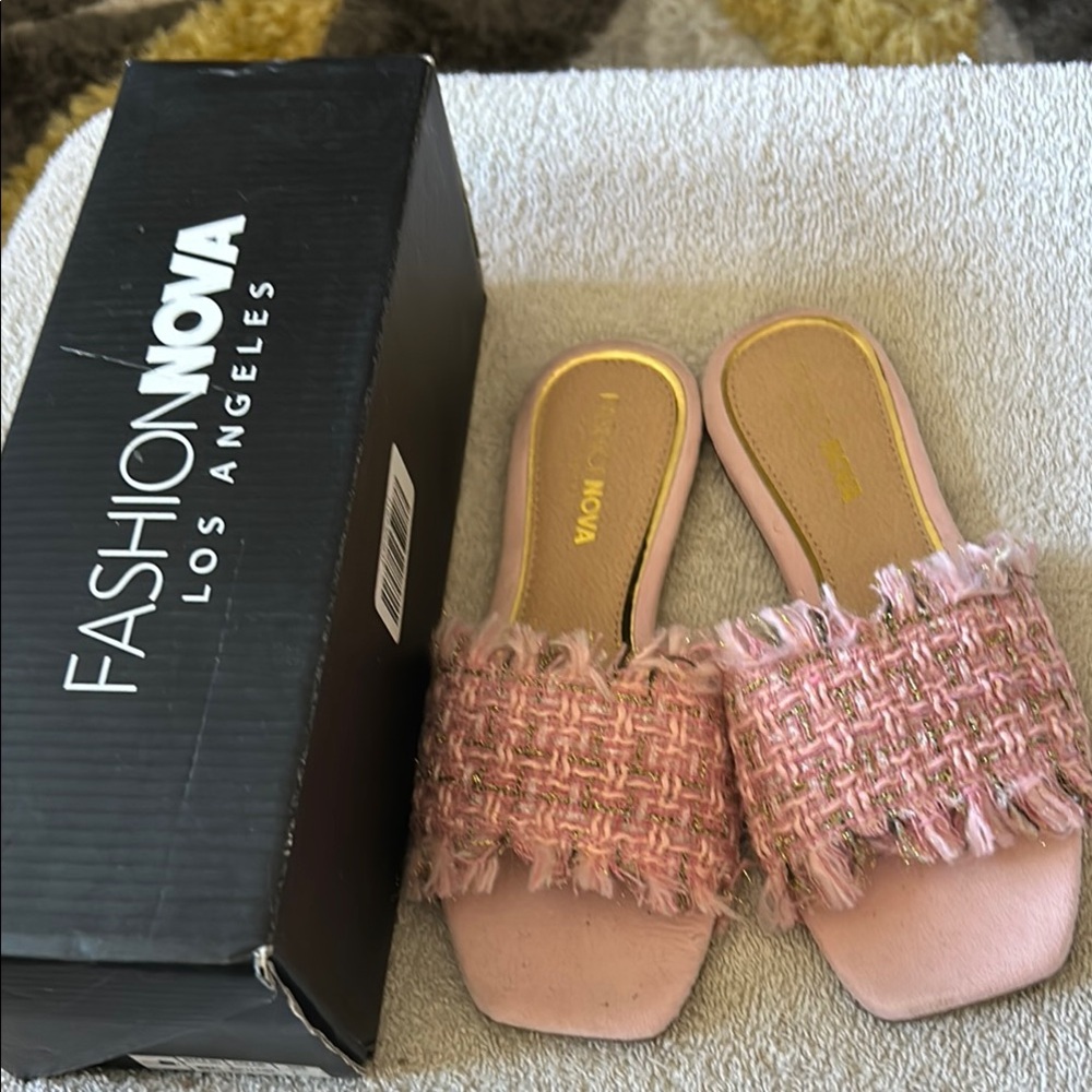 Fashion Nova Pink tweed Fringe Sandals